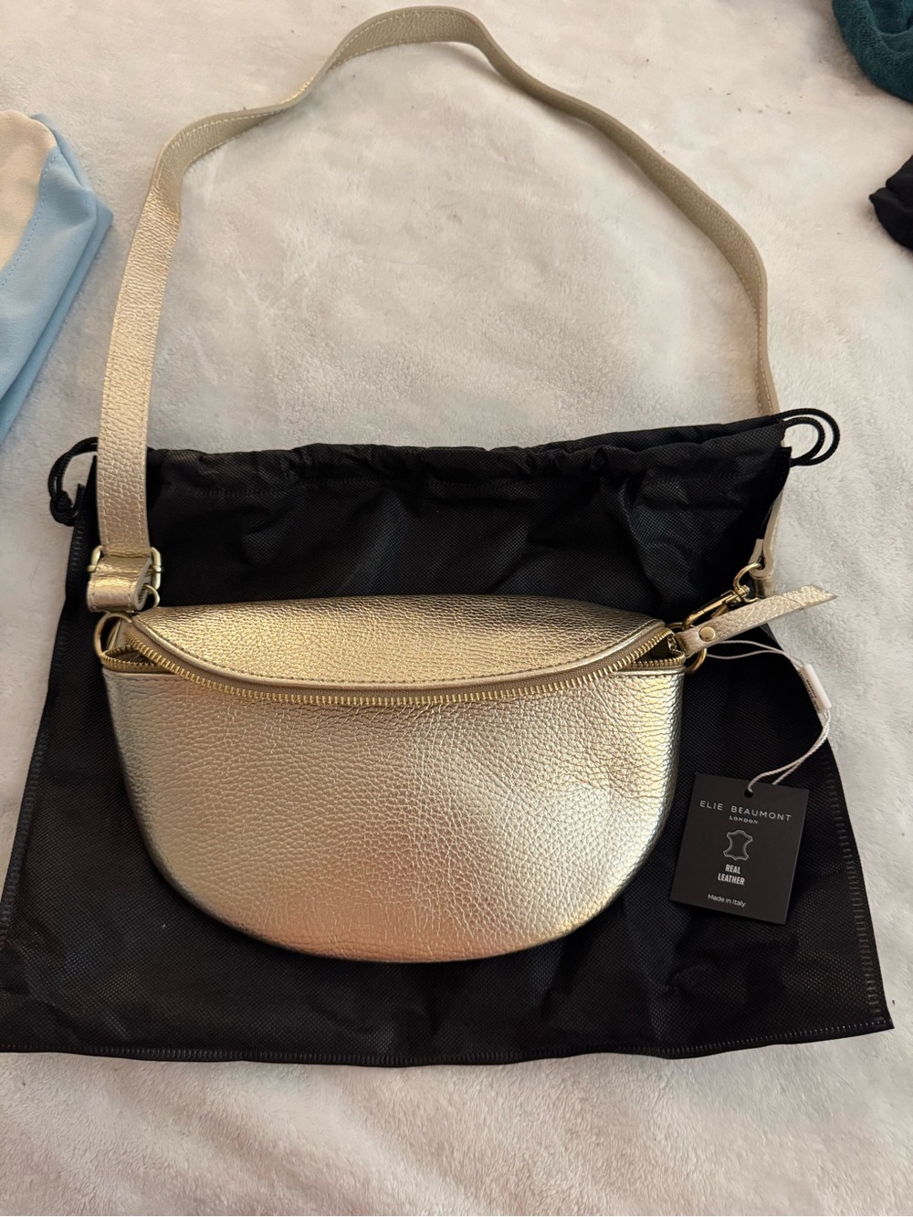 Gold Metallic Crossbody Belt Bag - Women's Convertible Style - Picture 2 of 7